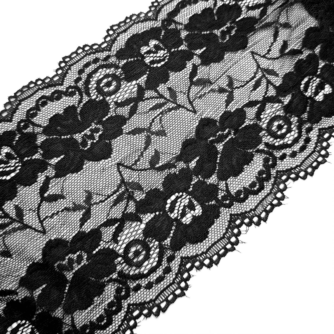 Ruban en dentelle extensible | Noir | 15 cm - 6"