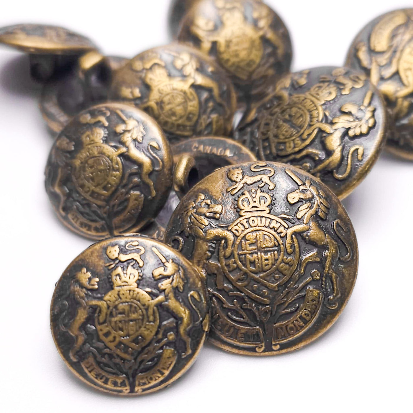 Vintage UK Coat of Arms Buttons – Antique Gold Metal Finish