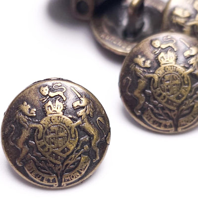 Vintage UK Coat of Arms Buttons – Antique Gold Metal Finish