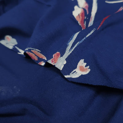 Rayon Jersey | Flowers on Blue Background