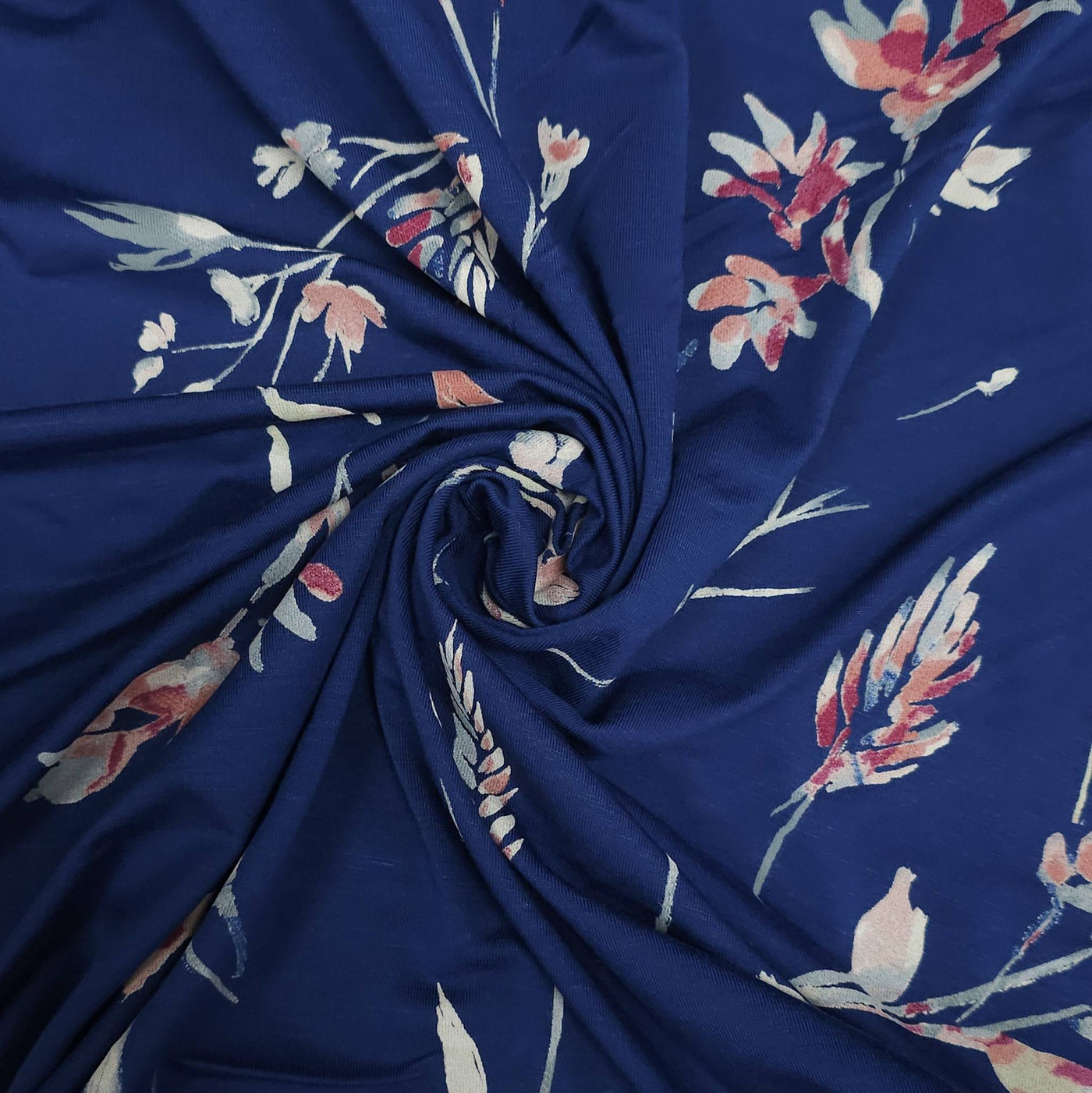 Rayon Jersey | Flowers on Blue Background