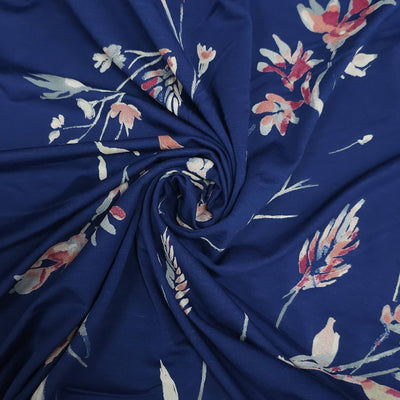Rayon Jersey | Flowers on Blue Background