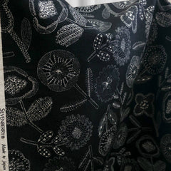 Cotton Flax Print Canvas | Flowers | Black | By Robert Kaufman