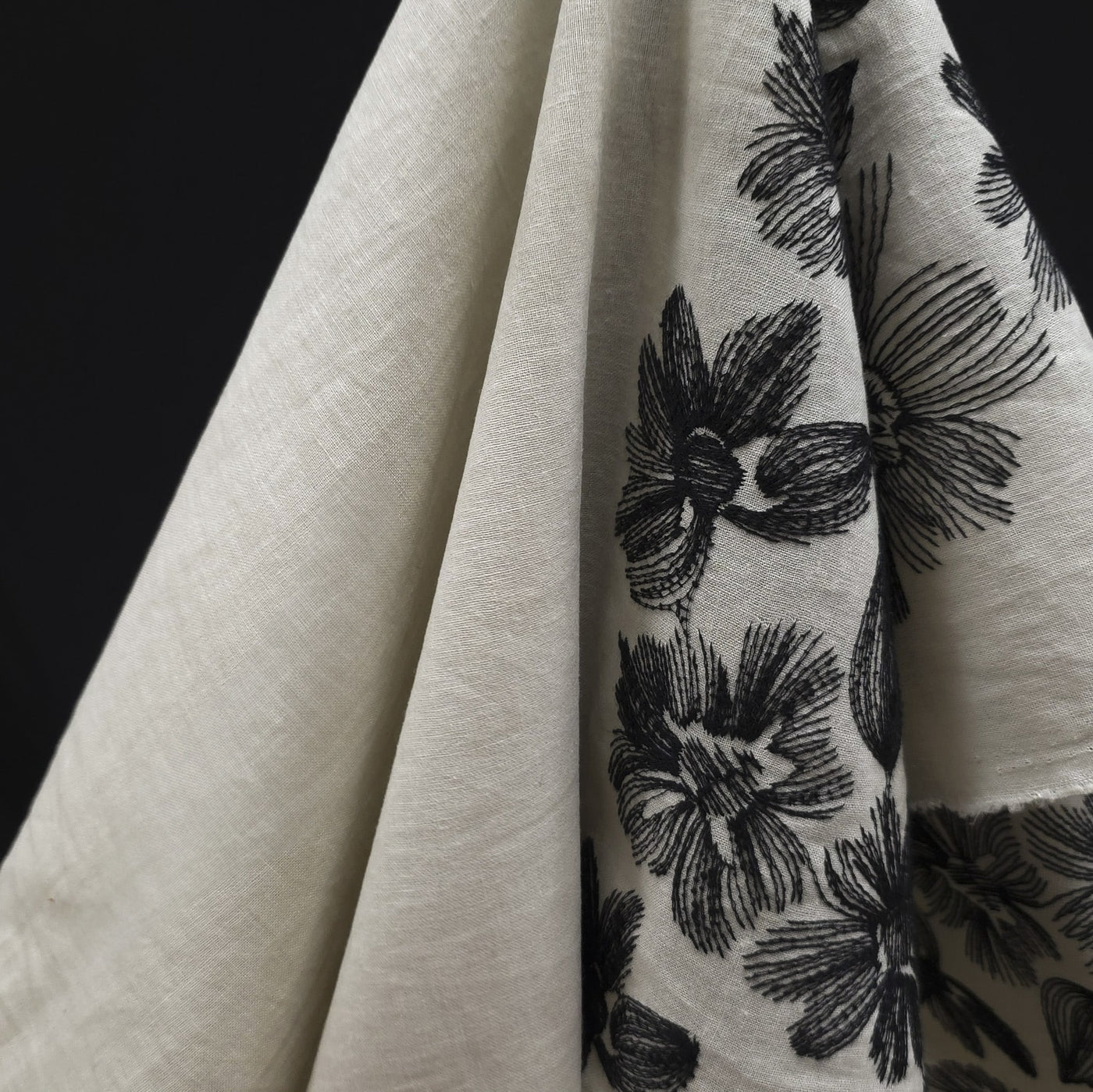 Embroidered Linen | Black Flowers