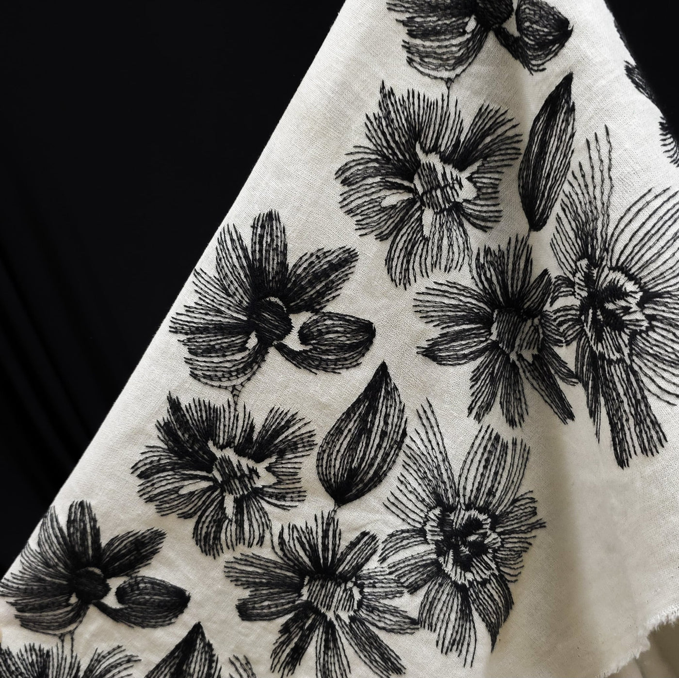 Embroidered Linen | Black Flowers