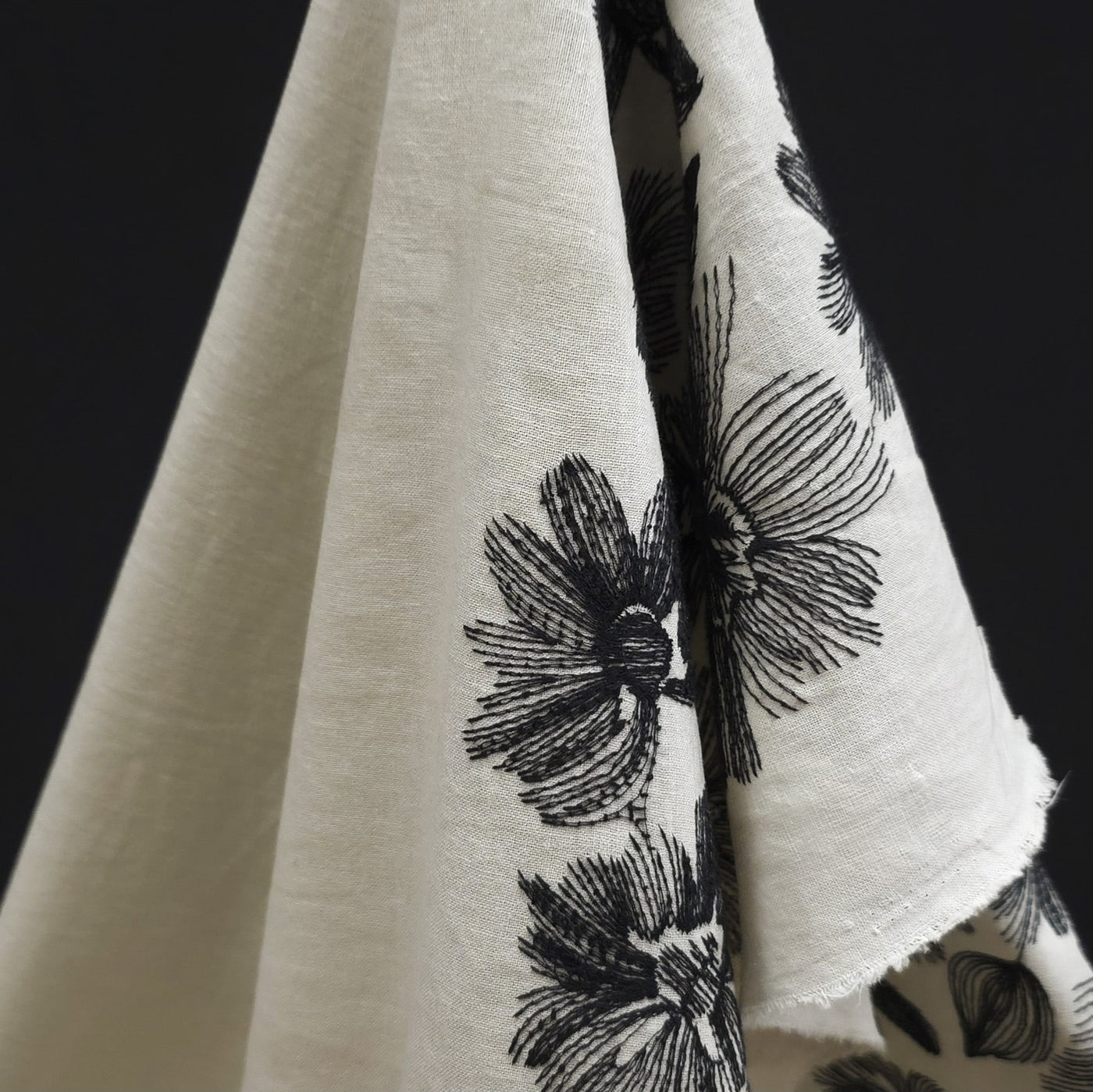 Embroidered Linen | Black Flowers