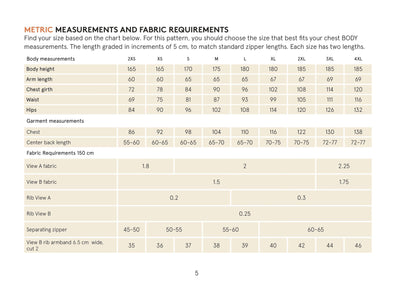 metric measurement fabric requirement - PDF Sewing Pattern | Zipper Hoodie | Unisex | Wardrobe by Me