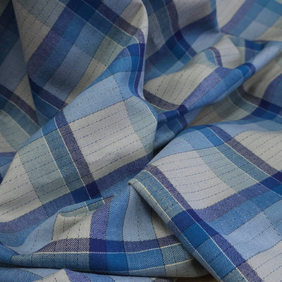 Lightweight Herringbone Plaid Shirting | Blue Mist Check