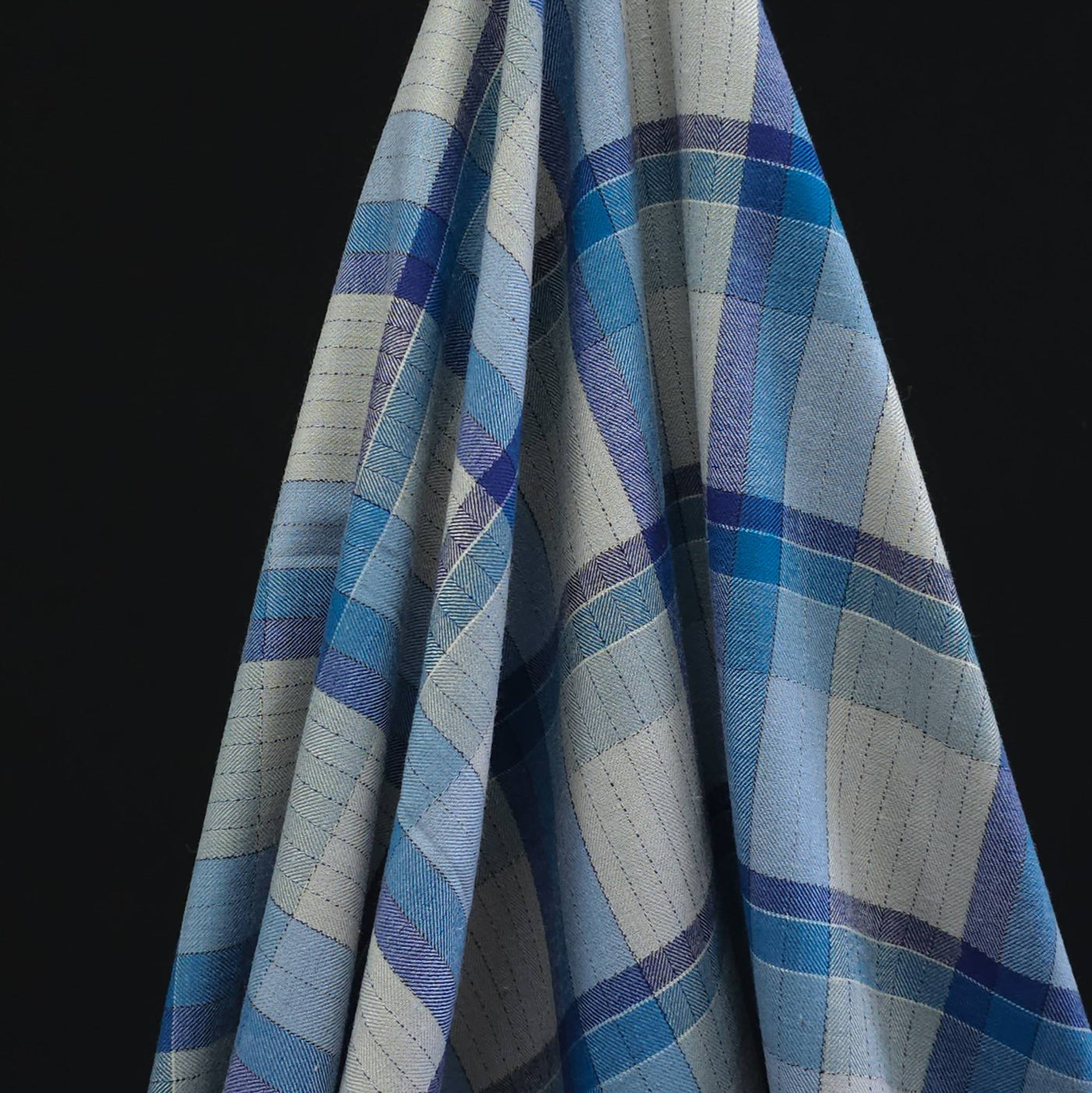 Lightweight Herringbone Plaid Shirting | Blue Mist Check
