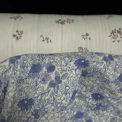 Reversible Quilted Double Gauze Cotton | Blue Floral & Mini Bloom | Soft Ivory