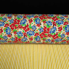 Reversible Quilted Cotton Fabric | Floral & Yellow Stripes