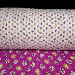 Quilted Double Gauze Cotton | Reversible Floral | Cream & Fuchsia