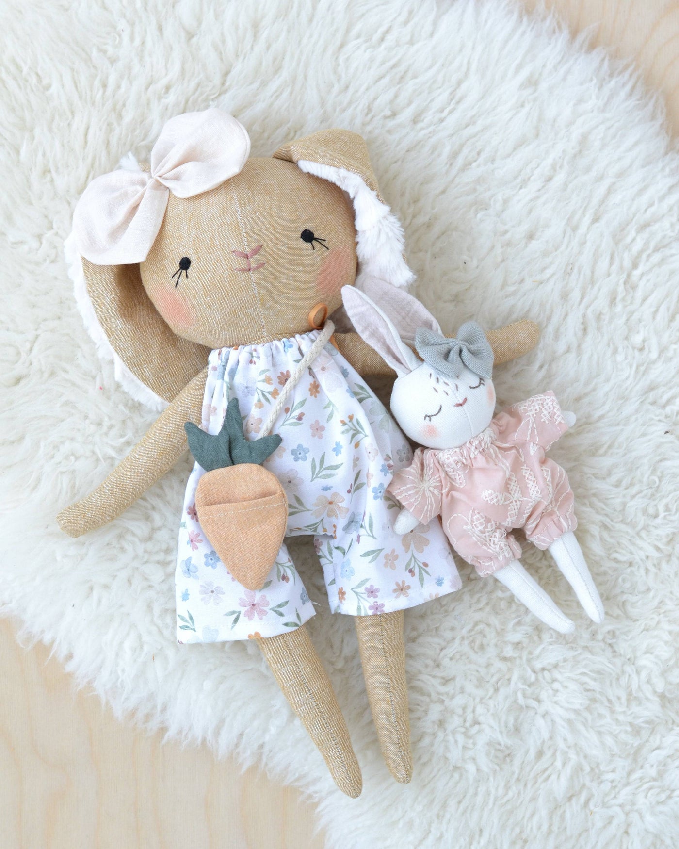 PDF Sewing Pattern | Bunny Stuffed Animal + Carrot Bed | Mes Petites Lunes 