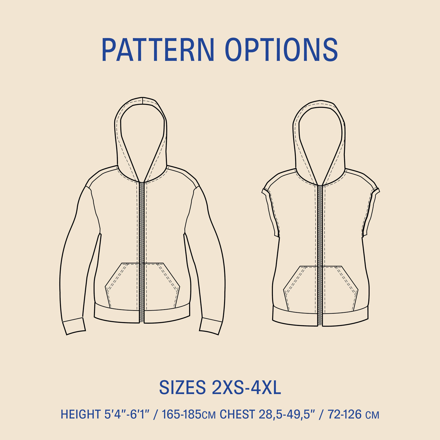 PDF Sewing Pattern | Zipper Hoodie | Unisex | Wardrobe by Me