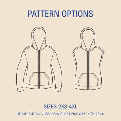 PDF Sewing Pattern | Zipper Hoodie | Unisex | Wardrobe by Me