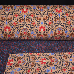 Reversible Quilted Cotton | Folk Floral & Geometric | Warm Beige