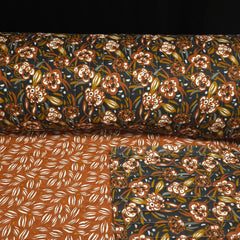 Reversible Quilted Cotton | Charcoal Floral & Rust Leaves