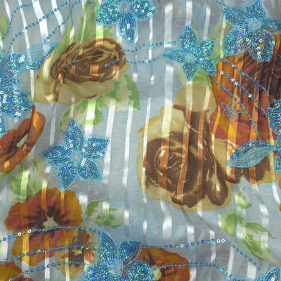 Sheer Silk Chiffon | Embroidered with Sequin Flowers