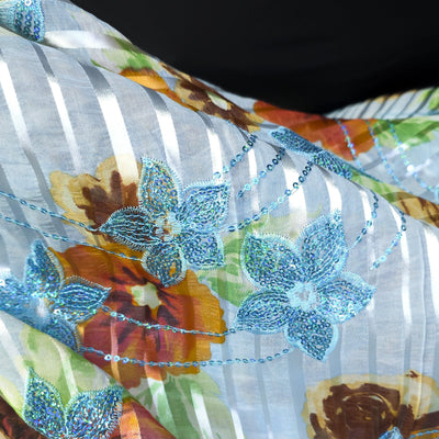 Sheer Silk Chiffon | Embroidered with Sequin Flowers