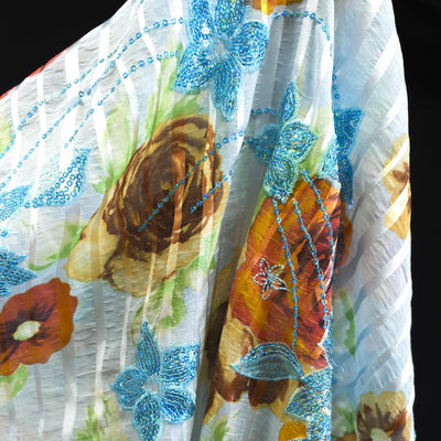 Sheer Silk Chiffon | Embroidered with Sequin Flowers