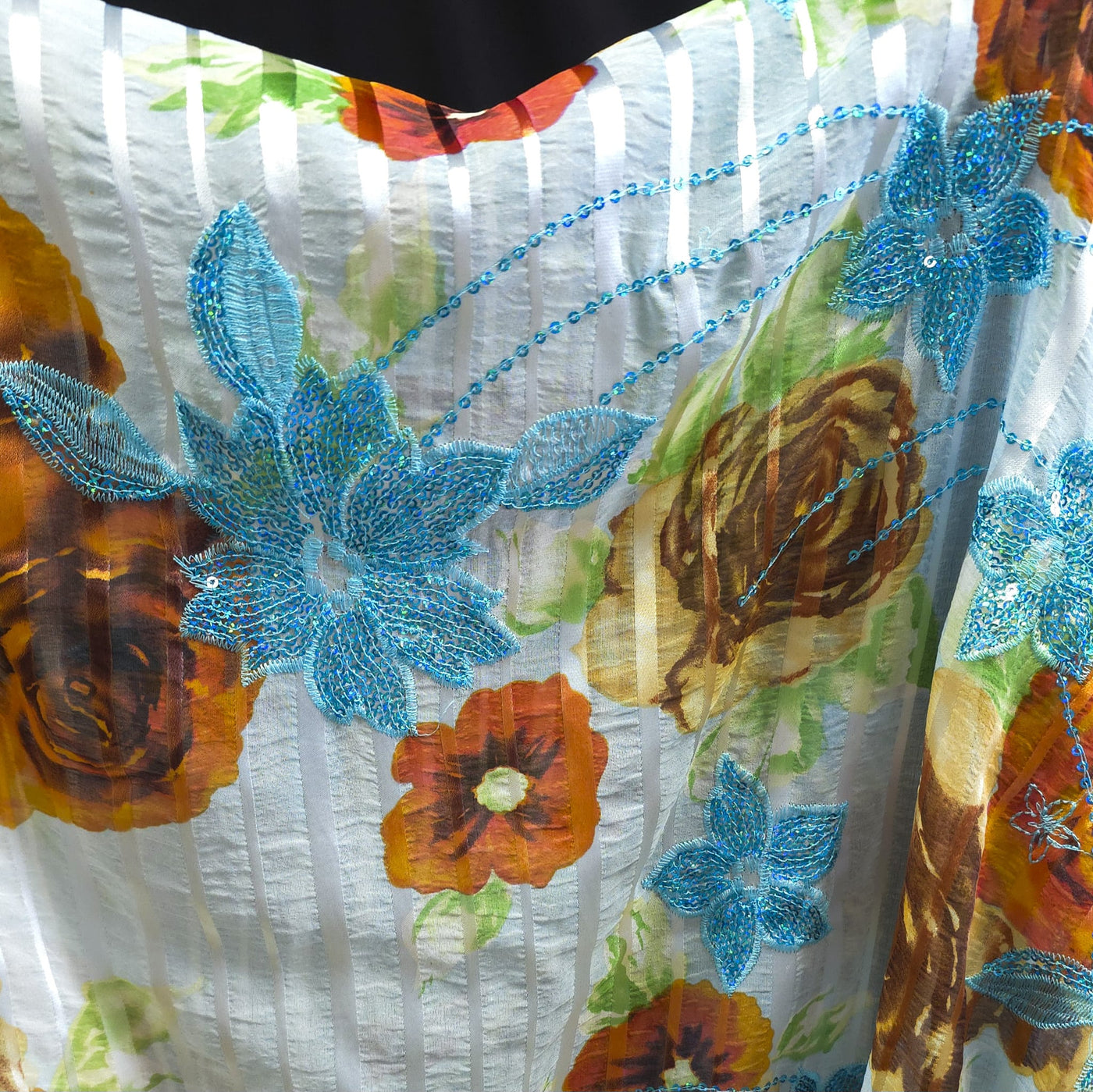 Sheer Silk Chiffon | Embroidered with Sequin Flowers