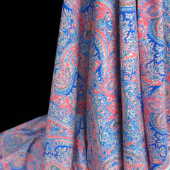 4-Way Stretch Swim Fabric | Coral Riviera Paisley | Coral & Blue | Les Tissées Exclusive