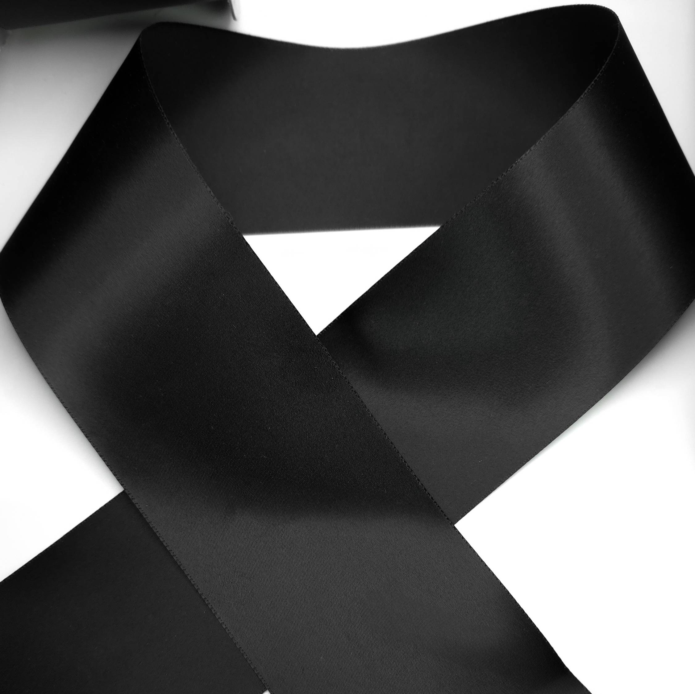Black Wide Satin Ribbon 75 mm | 3 Inch Ribbon | Les Tissées