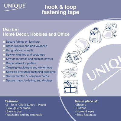 UNIQUE | Hook & Loop Sew-On Tape | 19mm x 10m (3⁄4″ x 11yd)