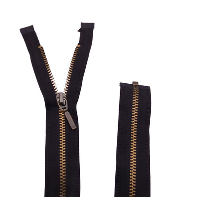 Open End Zipper | Antique Gold | Black | 19" - 49 cm