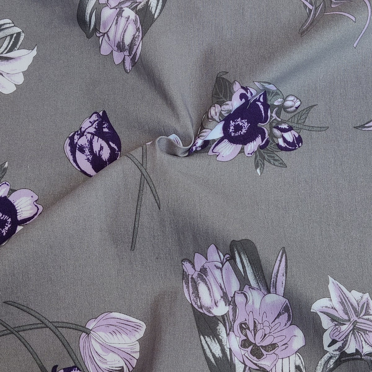 Flower Bengaline Fabric - Purple Gray
