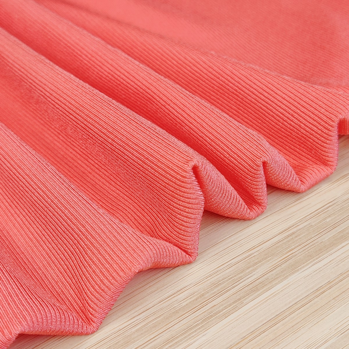 Micro Rib Knit Swimsuit Fabric - UV Protection - Pink - Coral