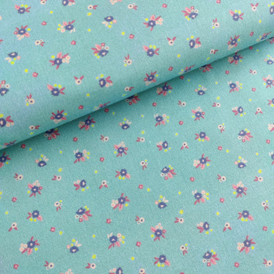 100% Coton Fabric | Purple Flowers on Blue Background