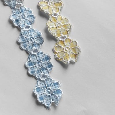Decorative Lace Trim Flowers - Blue & Yellow