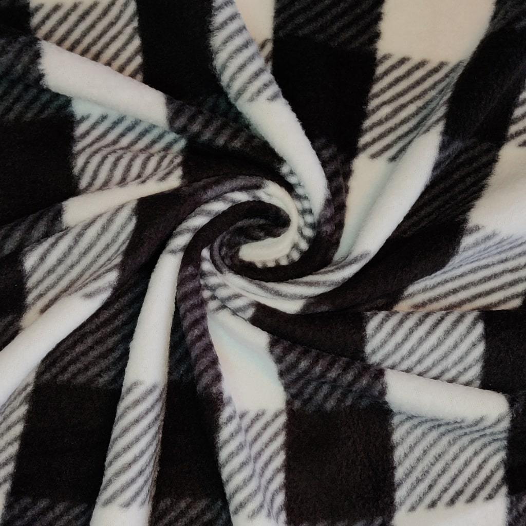 Polar Fleece Fabric - Black and White Plaid