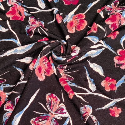 Rayon Jersey Fabric Butterflies and Flowers