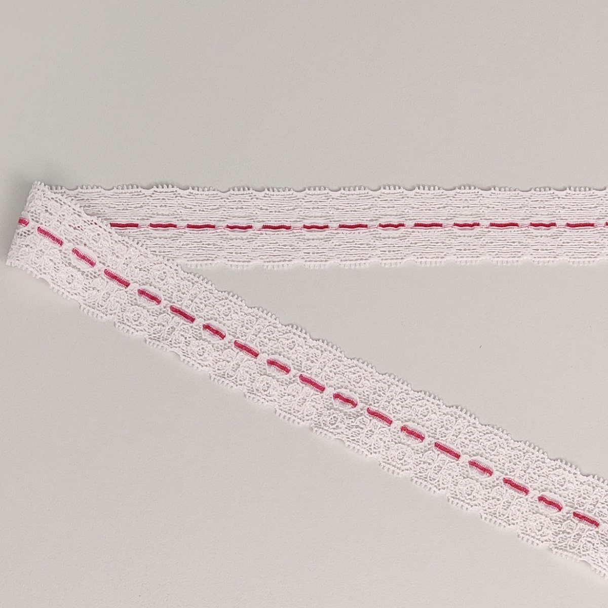Stretch Lace Trim - White and Pink 