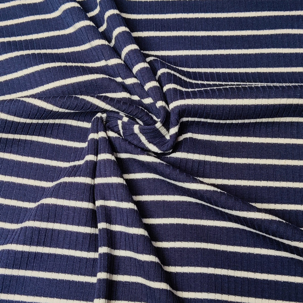 Rib Knit  Jersey Fabric -  Navy Stipes