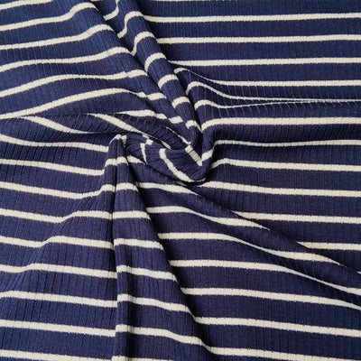 Rib Knit  Jersey Fabric -  Navy Stipes