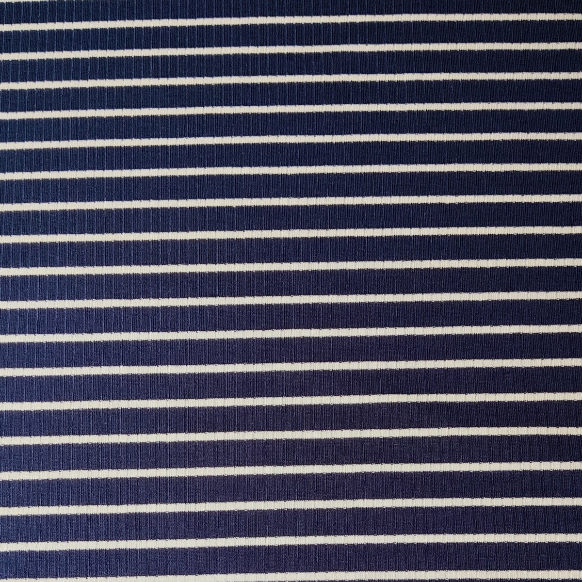 Rib Knit Jersey Fabric - Navy Stipes