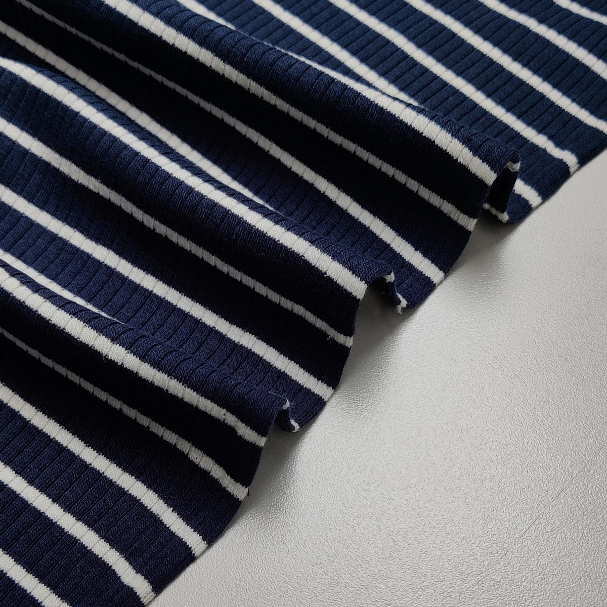 Rib Knit Jersey Fabric - Navy Stripes