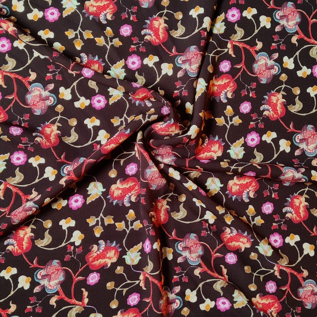 Crepe Fabric | Red Flowers