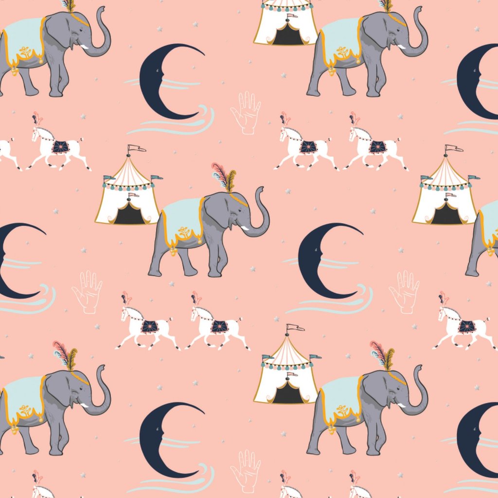 100% Cotton Fabric | Elephants & Circus Print 